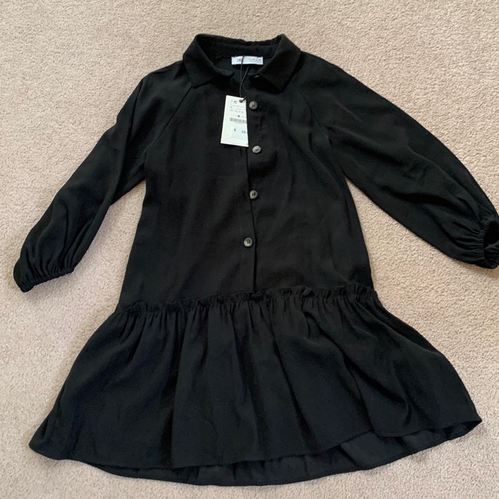 Zara girls black button down dress 10 new with tags